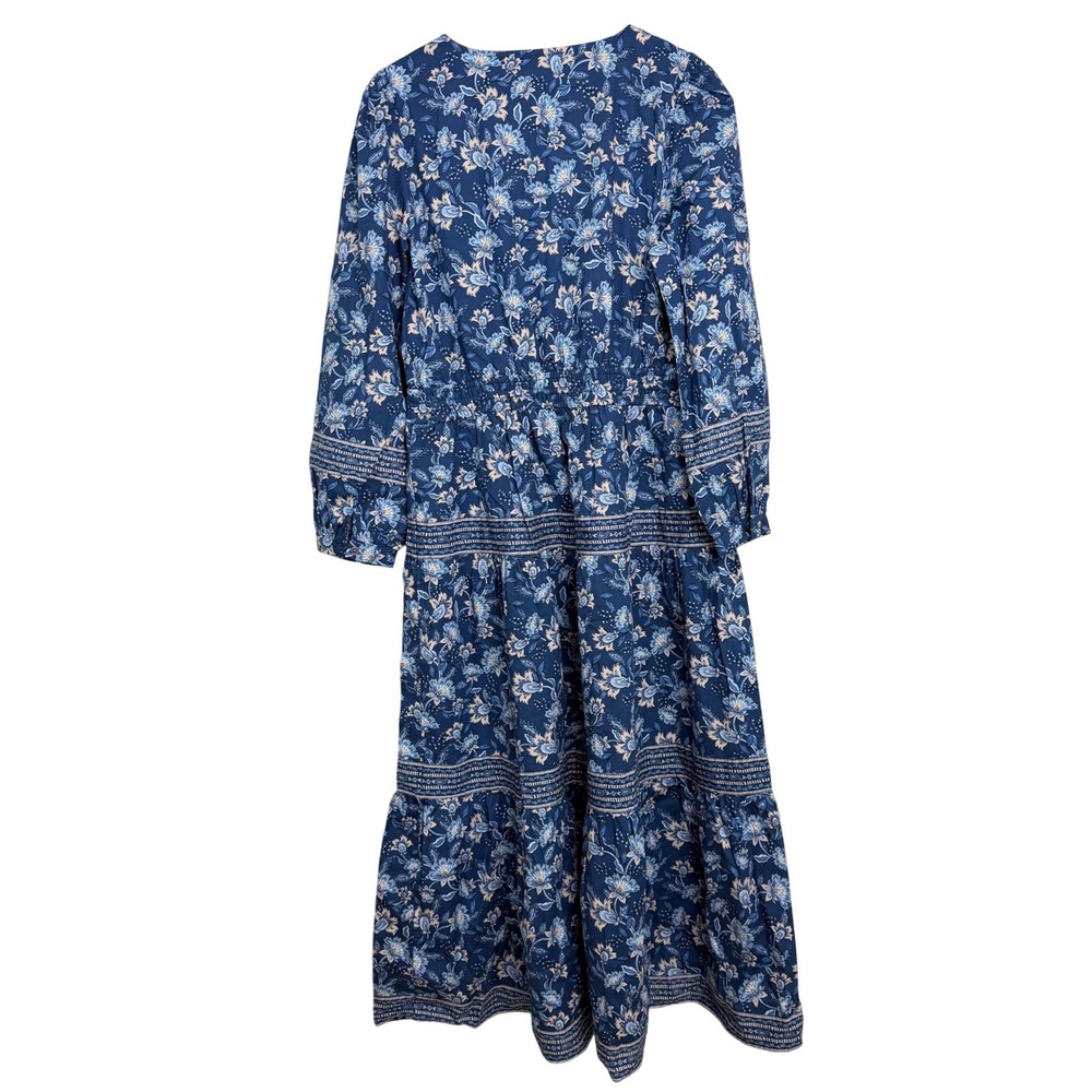 LOFT Blue Cotton Blend Floral Tiered Maxi Dress Long Sleeve V-Neck Boho L NWT - Picture 2 of 12